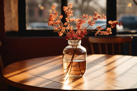 early spring sunny light in small table cosy minimalist style professional photographyの素材