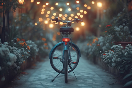 a bike view of spring road in the sunlight professional photographyの素材