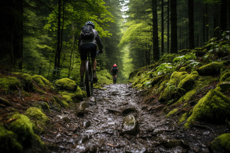 a bike view of spring road in the sunlight professional photographyの素材