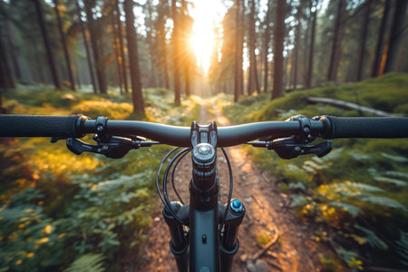 a bike view of spring road in the sunlight professional photographyの素材