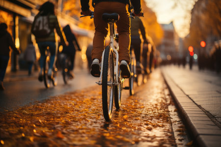 a bike view of spring road in the sunlight professional photographyの素材