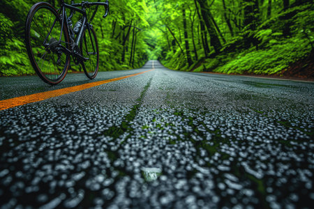 a bike view of spring road in the sunlight professional photographyの素材