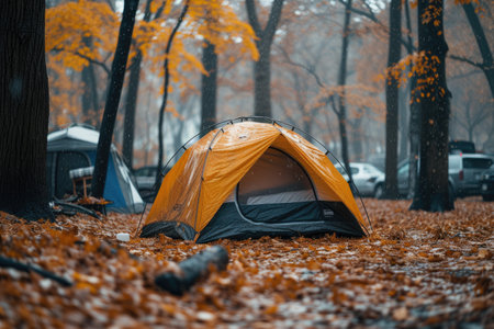 Camp out with tent in park professional photographyの素材