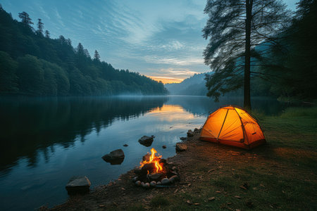 Camp out with tent in park professional photographyの素材