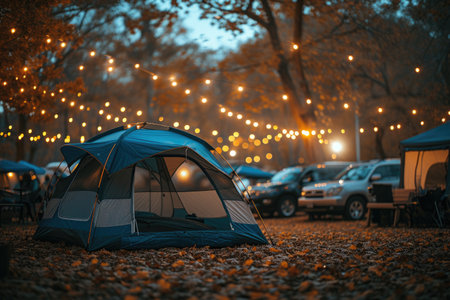 Camp out with tent in park professional photographyの素材