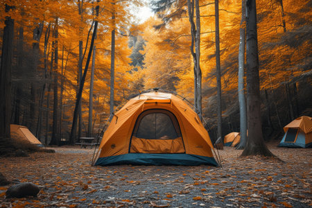 Camp out with tent in park professional photographyの素材
