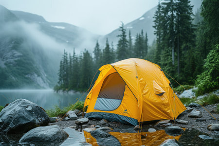 Camp out with tent in park professional photographyの素材
