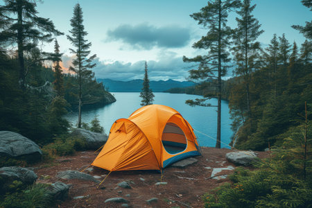 Camp out with tent in park professional photographyの素材