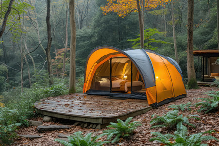 Camp out with tent in park professional photographyの素材