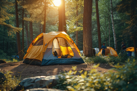 Camp out with tent in park professional photographyの素材