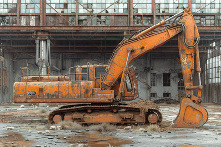 An excavator digging dirt on a construction professional photographyの素材