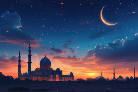 islamic greeting card for Ramadan kareem or ied mubarak backgroundの素材