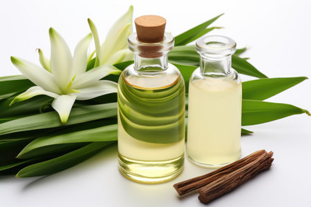 vanilla oil extract with isolated table professional photographyの素材