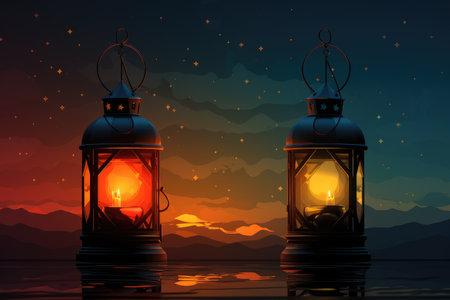 design watercolour painting of ramadan decoration and islamic greeting card backgroundの素材