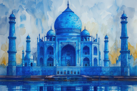 design watercolour painting of ramadan decoration and islamic greeting card backgroundの素材