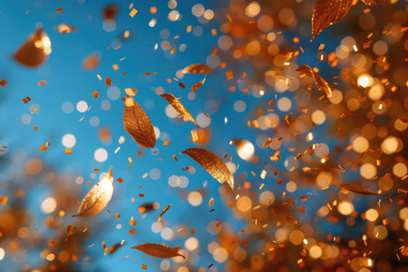 papers confetti falling in the bright blue sky professional photography backgroundの素材