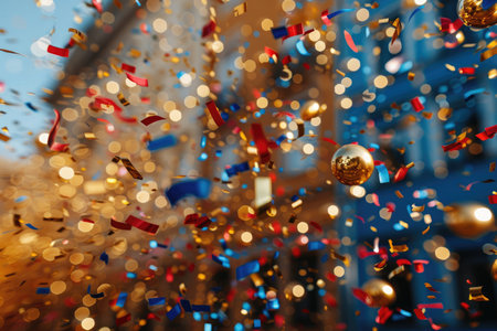 papers confetti falling in the bright blue sky professional photography backgroundの素材