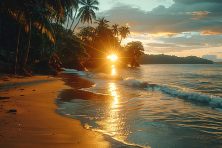 beautiful tropical sunset on ocean beach professional photographyの素材