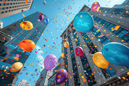 papers confetti falling in the bright blue sky professional photography backgroundの素材