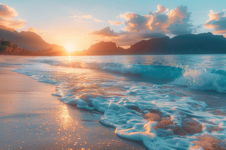 beautiful tropical sunset on ocean beach professional photographyの素材