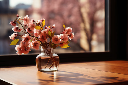 early spring sunny light in small table cosy minimalist style professional photographyの素材