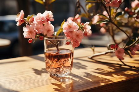 early spring sunny light in small table cosy minimalist style professional photographyの素材