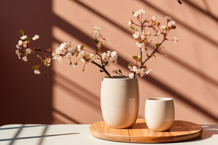early spring sunny light in small table cosy minimalist style professional photographyの素材