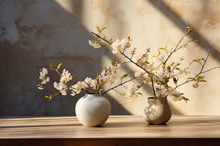 early spring sunny light in small table cosy minimalist style professional photographyの素材