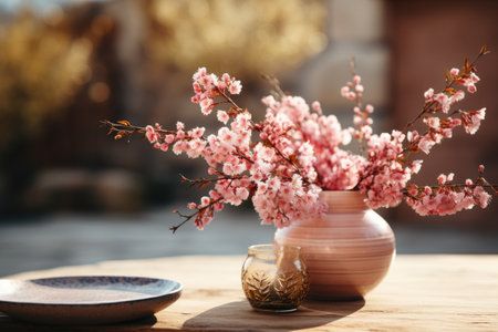 early spring sunny light in small table cosy minimalist style professional photographyの素材