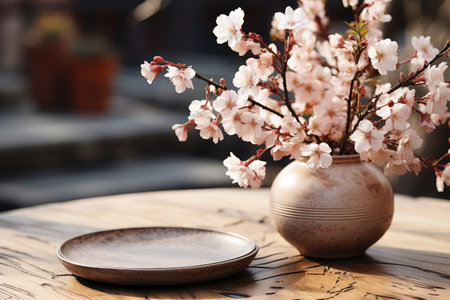 early spring sunny light in small table cosy minimalist style professional photographyの素材