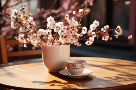 early spring sunny light in small table cosy minimalist style professional photographyの素材
