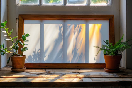 wooden frame for the white canvas art on a wall professional photographyの素材