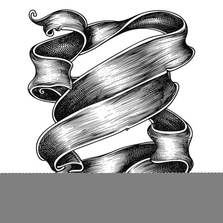 long ribbon element with Old engraving style black color onlyの素材