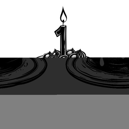 anniversary cake with first shaped candle black color onlyの素材