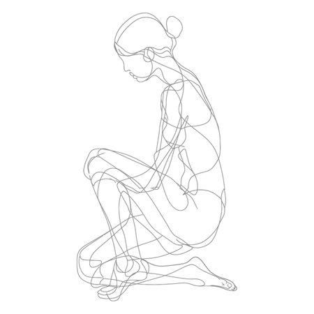 aesthetic woman with continuous line art black color onlyの素材