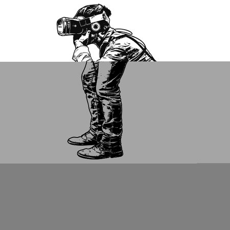 man with toy virtual reality headset with Old engraving styleの素材