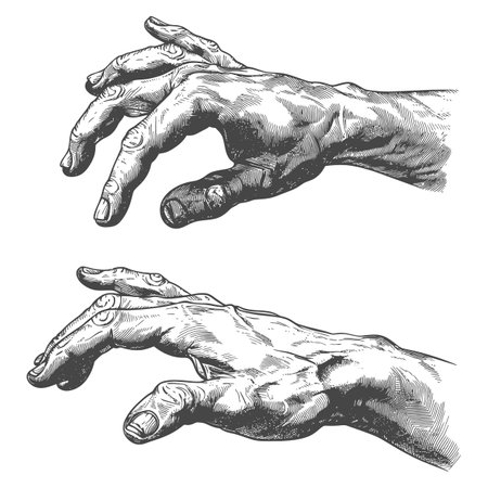 hand gesture in old engraving style for drawing referenceの素材