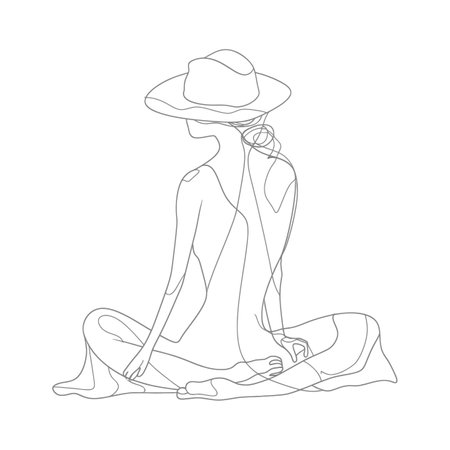 aesthetic woman with continuous line art black color onlyの素材