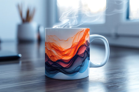 colorful printed coffee mugs motif professional photographyの素材