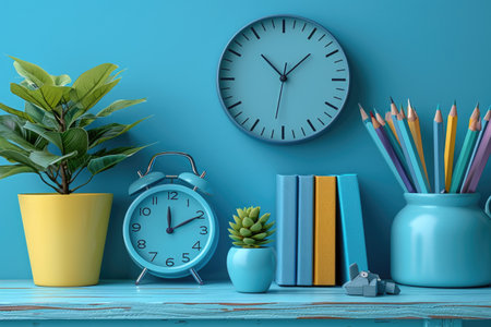 a digital alarm clock on a wooden table bedroom professional photographyの素材