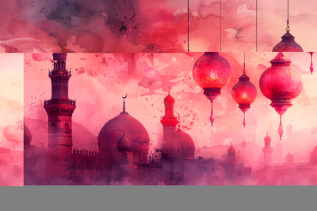 design watercolour painting of ramadan decoration and islamic greeting card backgroundの素材