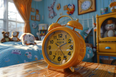 a digital alarm clock on a wooden table bedroom professional photographyの素材