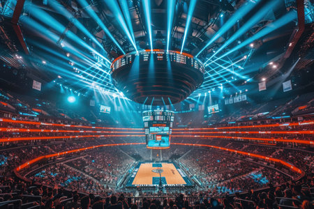 Watching basketball court crowd from far away professional photographyの素材