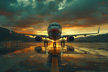 airplane landing in airport professional photographyの素材