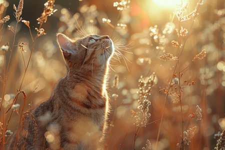 a cutest cat looking up professional photographyの素材