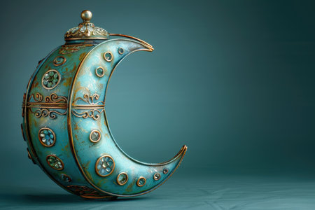 icon Ramadan lantern with crescent moon and podium as luxury islamic background greeting card designの素材