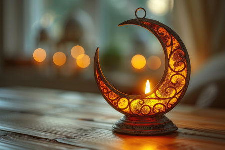 icon Ramadan lantern with crescent moon and podium as luxury islamic background greeting card designの素材