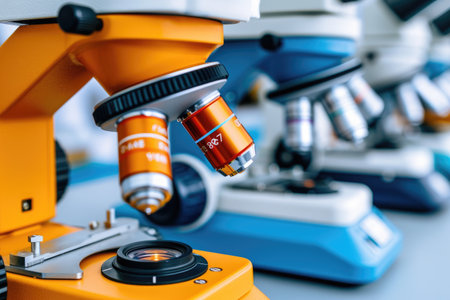 experiments and practical work with a microscope in the laboratory professional photographyの素材