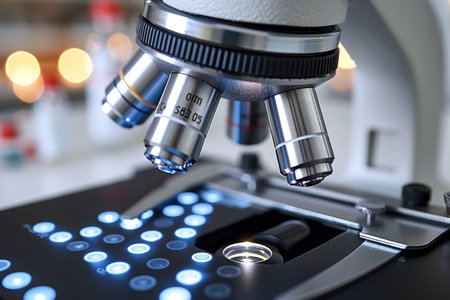 experiments and practical work with a microscope in the laboratory professional photographyの素材