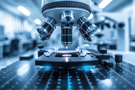 experiments and practical work with a microscope in the laboratory professional photographyの素材